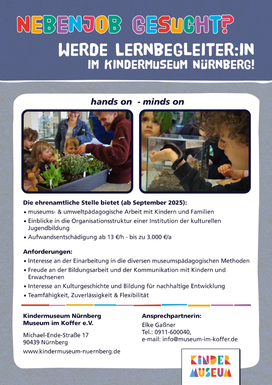 Jobbeschreibung Lernbegleiter beim Kindermuseum ab September 2025